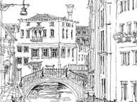 Pen and Ink Illustration of a Canal. Venice, Italy. Pen and Ink Illustration of a Canal. Venice, Italy.